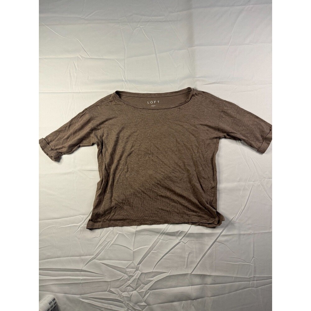 Ann Taylor Loft T-Shirt Womens Size Small Bout Neck Linen Brown Short Sleeve